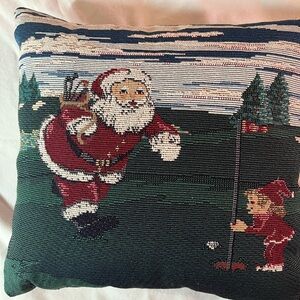 Santa and Elf Golf Holiday Pillow